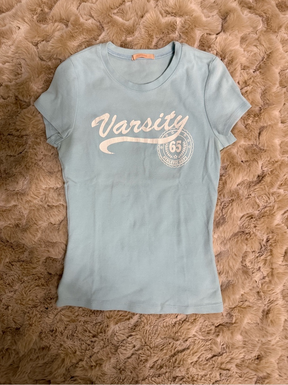 Vintage 90s Forever 21 Varsity Graphic Tee Light Blue Top